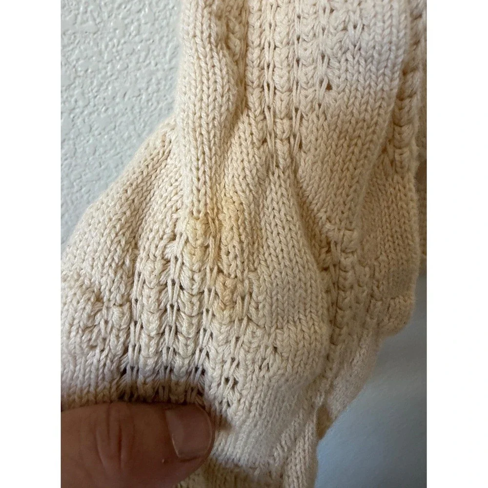 Anthropologie Womens Cream Cable Knit Crop Sweater Bobble Texture Size M